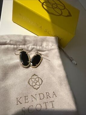 Gold-Trim Black Oval Drop Earrings - Women Jewelry
